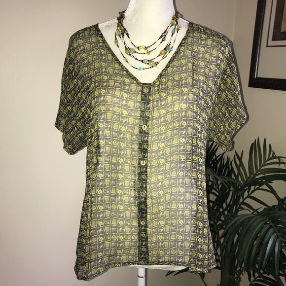 Blue Bird Sheer Cap Sleeve Top M - Picture 1 of 6